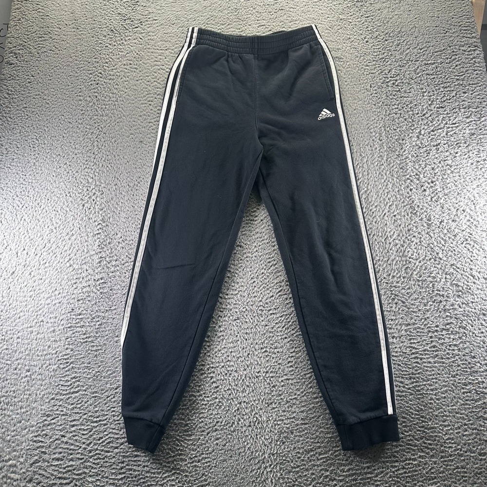 Adidas Sweatpants Boys XL Black Cotton 3 Striped Jogger Tapered Running Sports